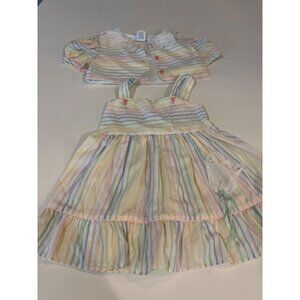 Vintage Toddler 2-Piece Rainbow Stripe Sundress & Cardigan Set W/ Ghost Applique